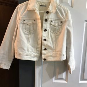 Elie Tahari Crop Cream Denim Jacket